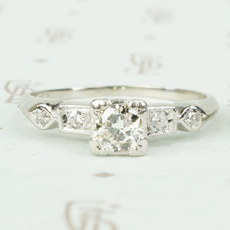 Unique Vintage Platinum and Diamond Wedding Set