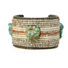 Vintage Native American Cuff Bracelet Coin Silver covered in Heishi Coral and Turquoise Nuggets