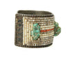 Vintage Native American Cuff Bracelet Coin Silver covered in Heishi Coral and Turquoise Nuggets