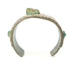 Vintage Native American Cuff Bracelet Coin Silver covered in Heishi Coral and Turquoise Nuggets