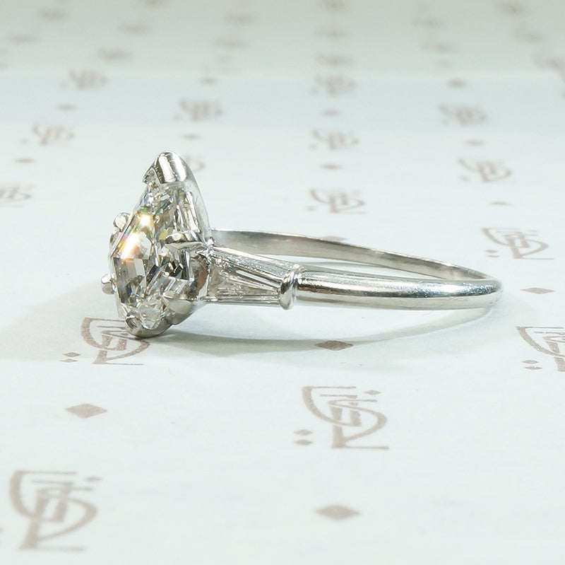 Dramatic Shield Cut Diamond Platinum Engagement Ring