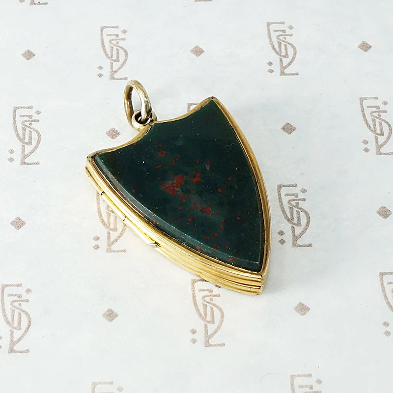 Shield Locket with Bloodstone and Engraved Ivy