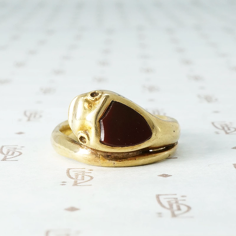 Sweet and Slinky Snake Ring with Carnelian Shield