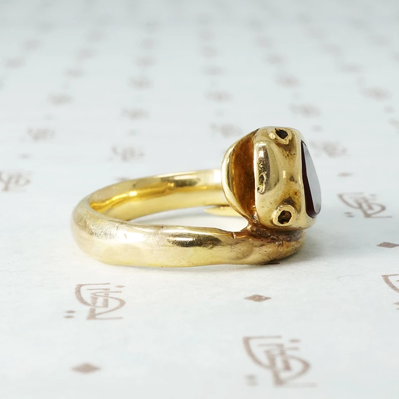 Sweet and Slinky Snake Ring with Carnelian Shield