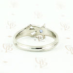 Shooting star ring by 720 in white gold and Montana sapphire, back view.