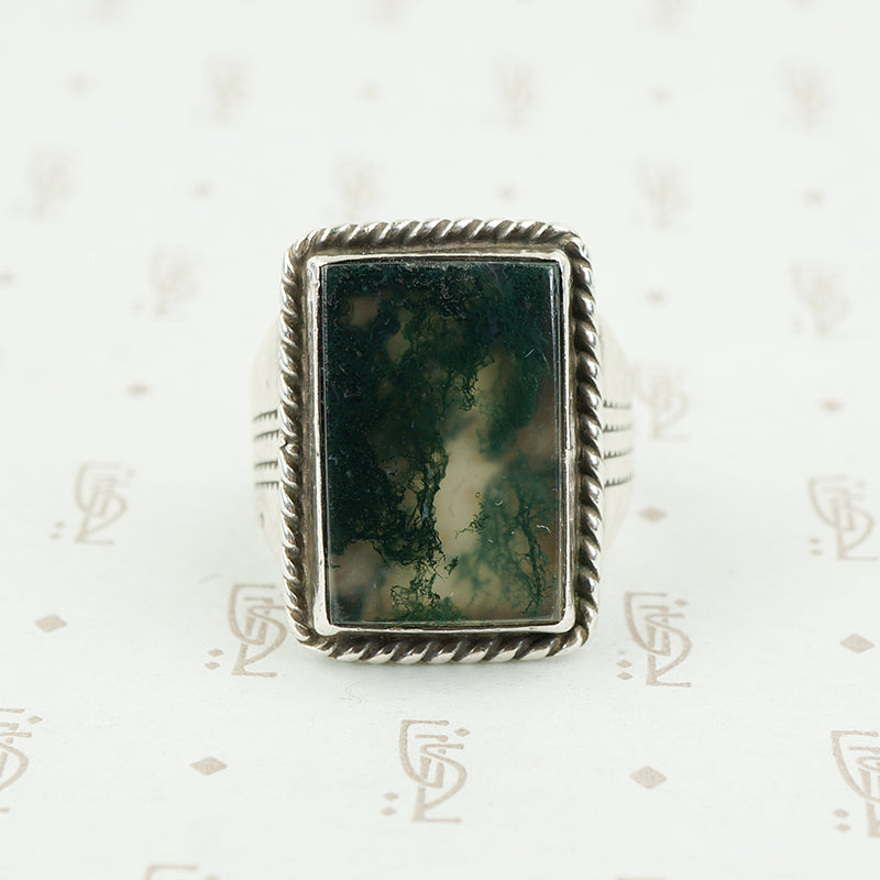 moss agate silver ring