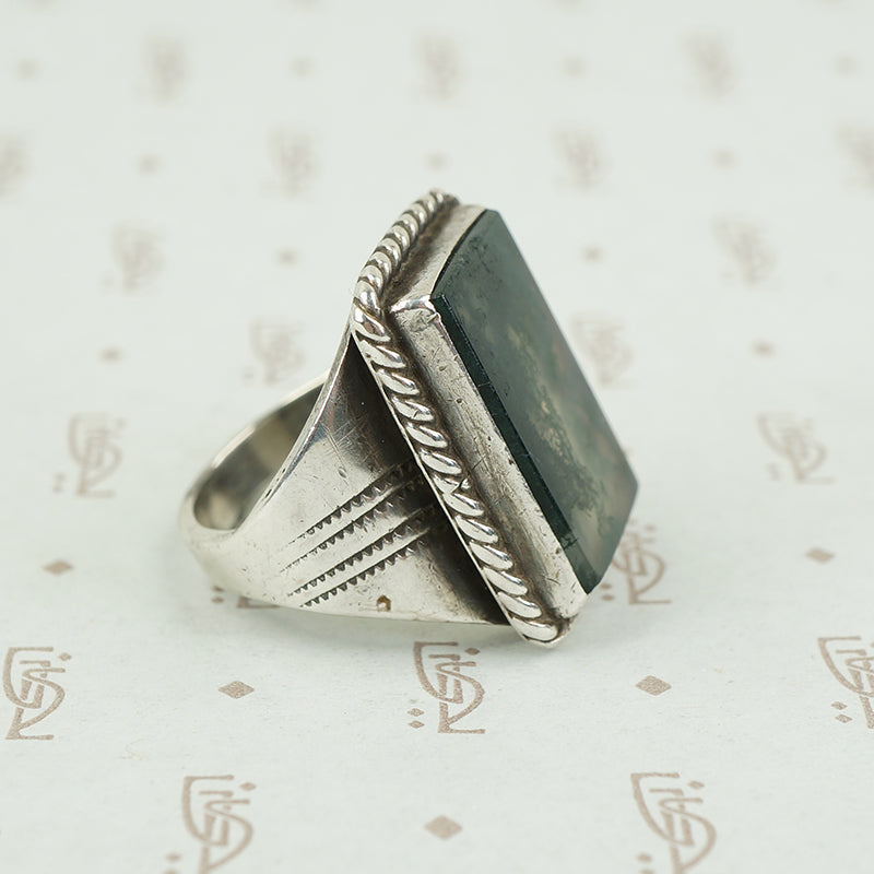 moss agate silver ring