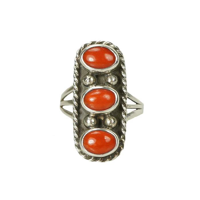 Vintage Coral and Sterling Ring - Gem Set Love