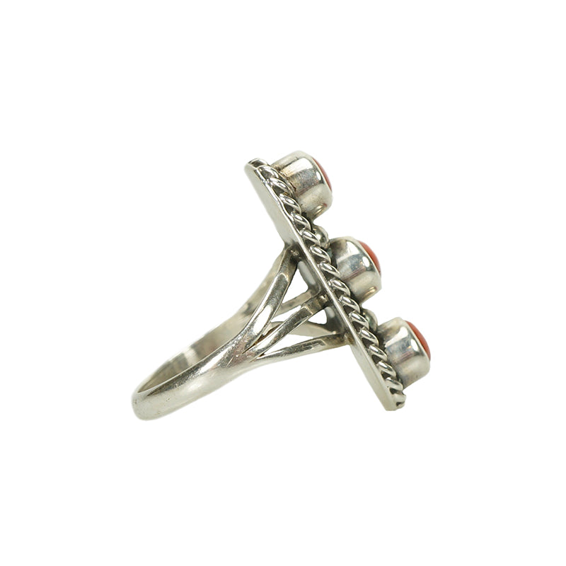 Vintage Coral and Sterling Ring - Gem Set Love