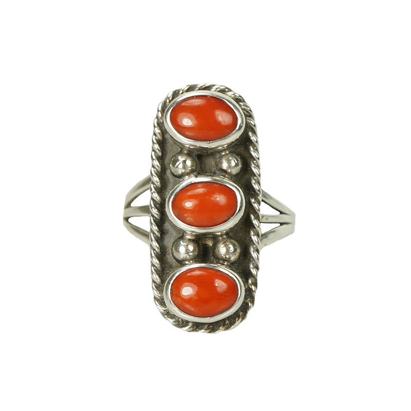 Vintage Coral and Sterling Ring - Gem Set Love
