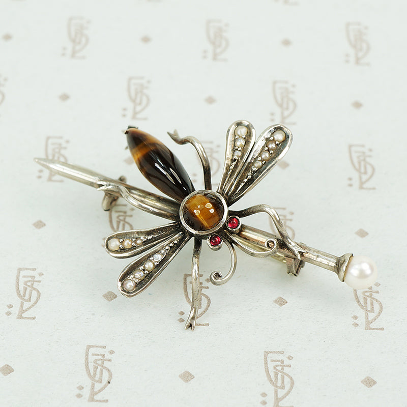 Vintage Silver Jeweled Bee Brooch