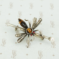 Vintage Silver Jeweled Bee Brooch