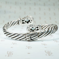 Sterling and Gold Clamper Bracelet with Blue Zircons