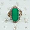 Green onyx in silver with gold flower sides 1930's ring