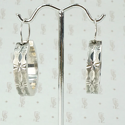 Big Mod Engraved Sterling Hoops