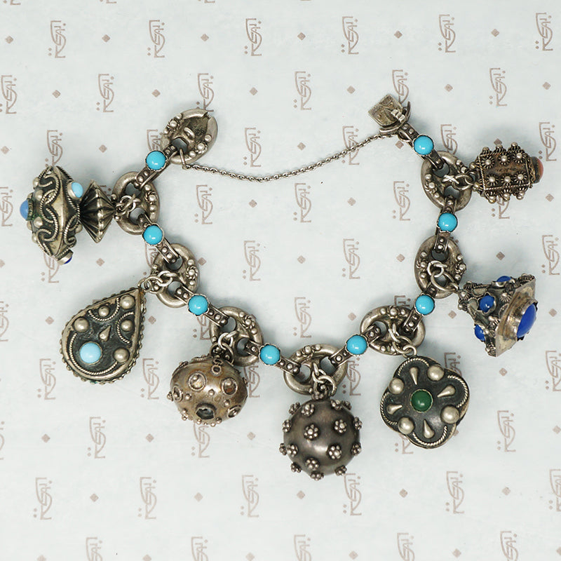 1940's silver chunky charm bracelet