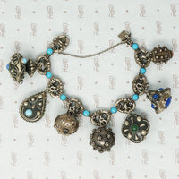 1940's silver chunky charm bracelet