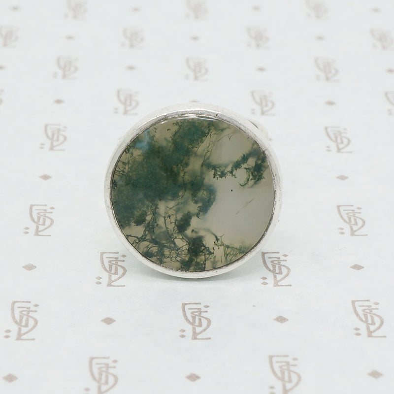 Moss Agate Modernist silver ring