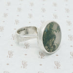 Moss Agate Modernist silver ring detail