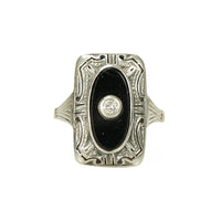 Silver and Gold Deco Onyx Ring - Gem Set Love