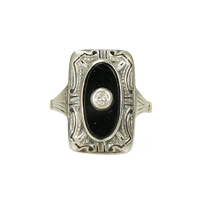 Silver and Gold Deco Onyx Ring - Gem Set Love