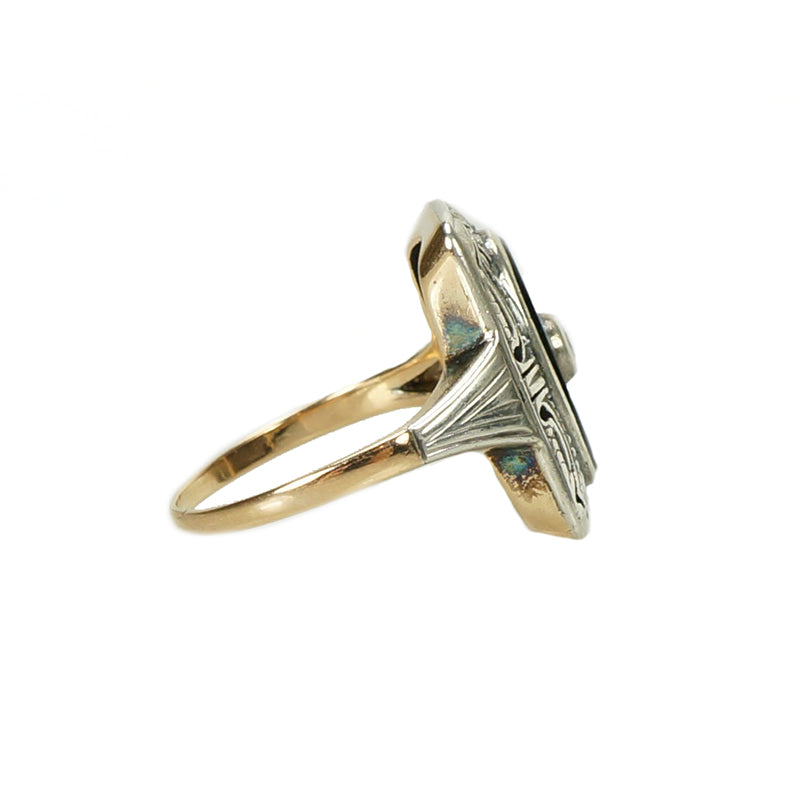 Silver and Gold Deco Onyx Ring - Gem Set Love