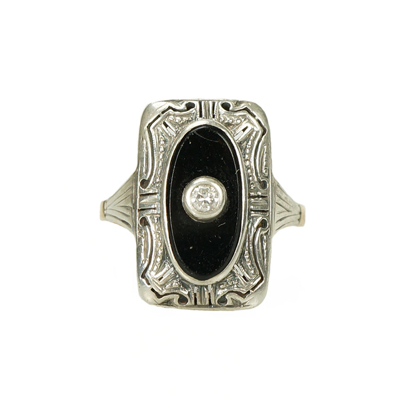 Silver and Gold Deco Onyx Ring - Gem Set Love