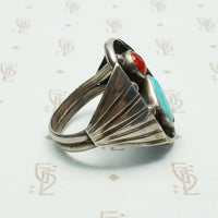 Chunky 1970s Silver Turquoise and Organic Red Gem Ring