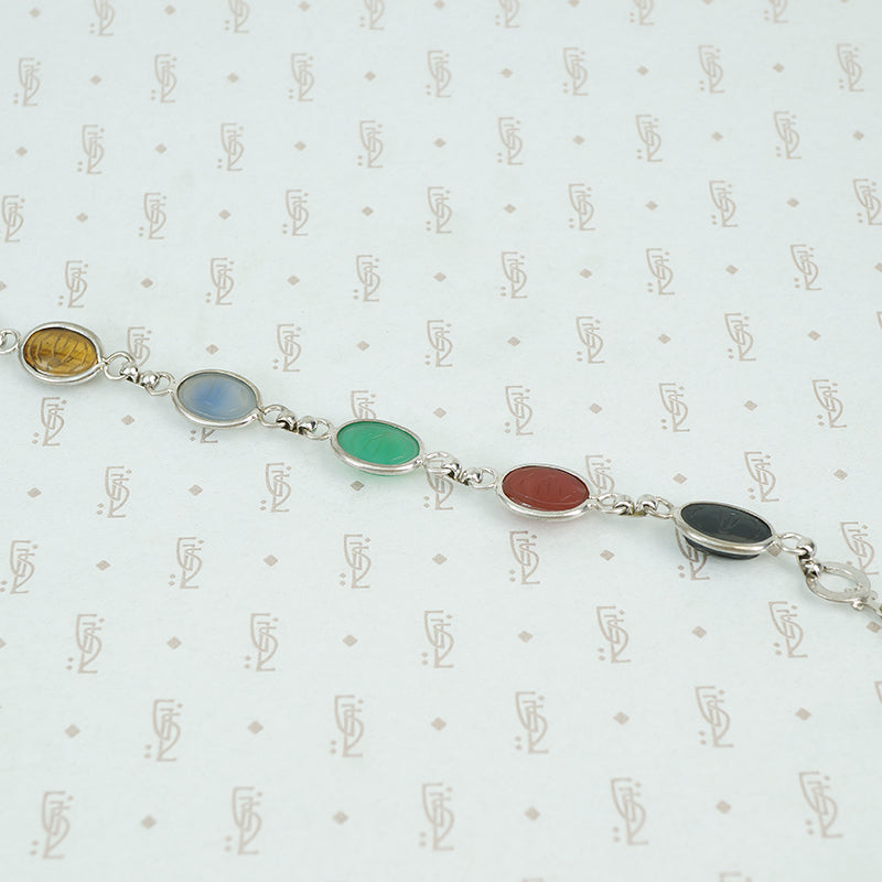 1950's sterling silver bracelet with semi precious stone scarabs back view