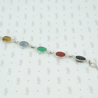1950's sterling silver bracelet with semi precious stone scarabs back view