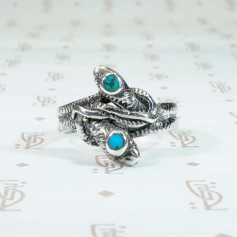 Double Silver Snake Ring with Turquoise