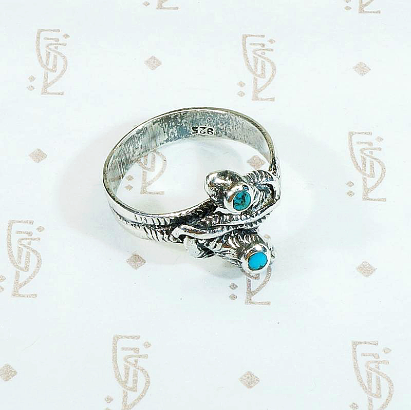 Double Silver Snake Ring with Turquoise