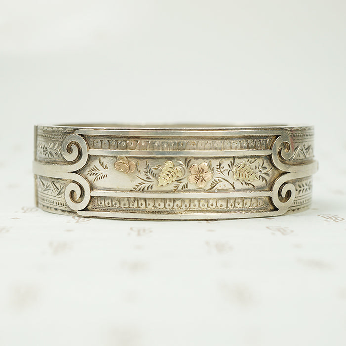 English Silver Hinged Bangle Bracelet 1883