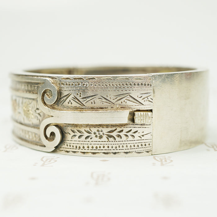 English Silver Hinged Bangle Bracelet 1883