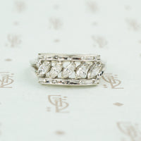 slanted marquis diamonds in white gold wide band 1950's