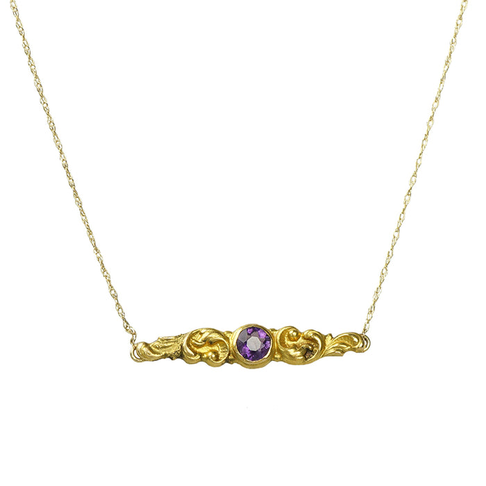 Petite Art Nouveau Gold Necklace with Amethyst - Gem Set Love