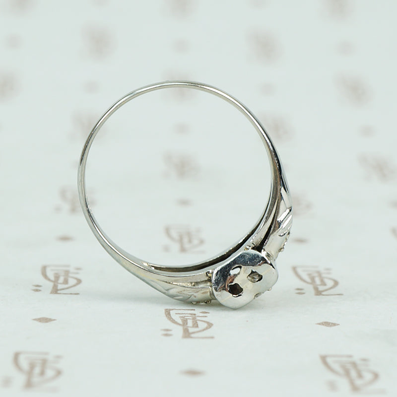 1930's white gold diamond engagement ring side view