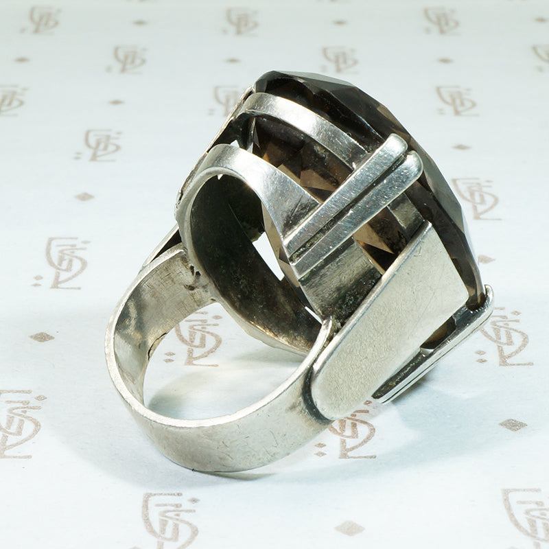 Mid Century Modern Silver and Quartz Statement Ring