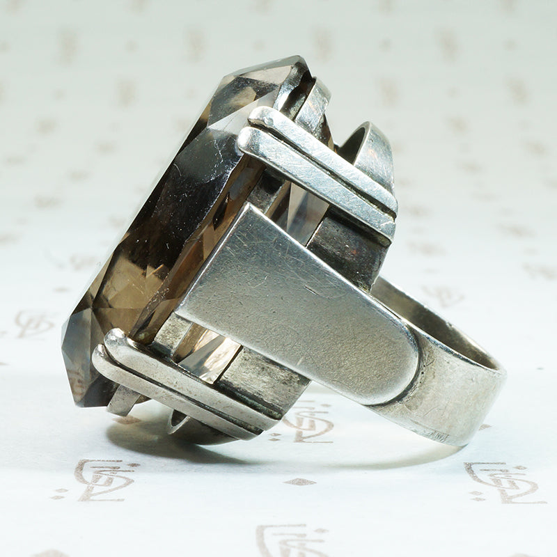 Mid Century Modern Silver and Quartz Statement Ring