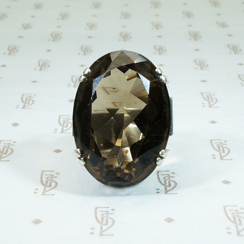 Mid Century Modern Silver and Quartz Statement Ring