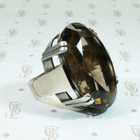 european mid century modern 835 silver huge smokey quartz ring