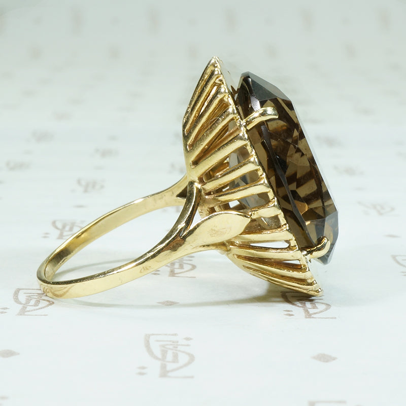 Mod 1960's 14k Smoky Quartz Cocktail Ring