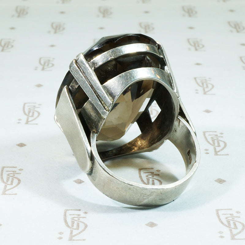 Mid Century Modern Silver and Quartz Statement Ring