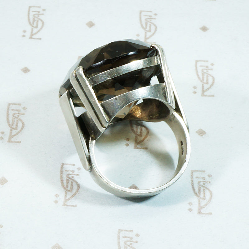 Mid Century Modern Silver and Quartz Statement Ring