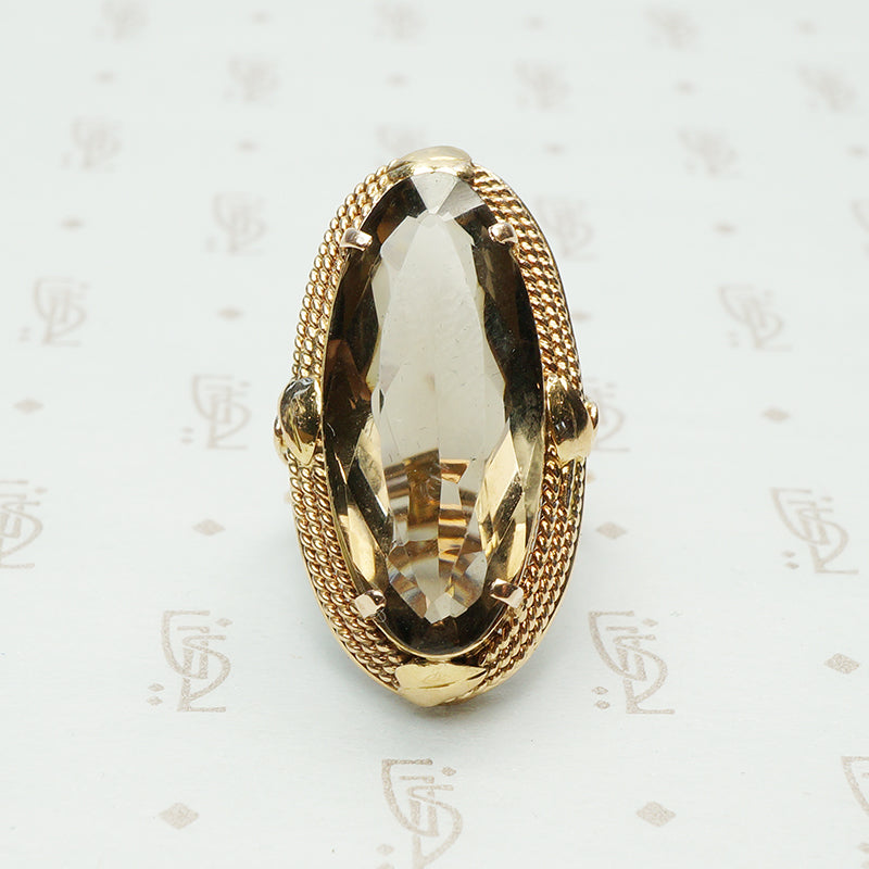 stunning european vintage 14k yellow gold large smokey quartz statement ring