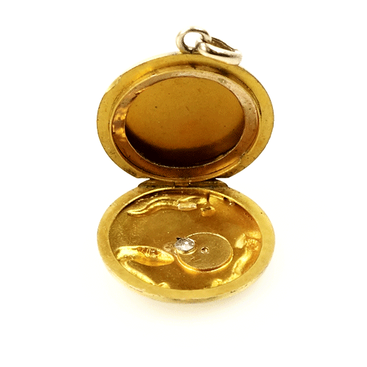18k Yellow Gold Snake Locket set with a Rose Cut Diamond c1880