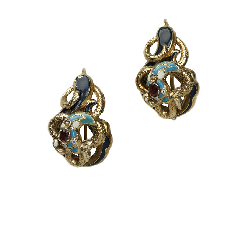 Enameled Antique Snake Earrings