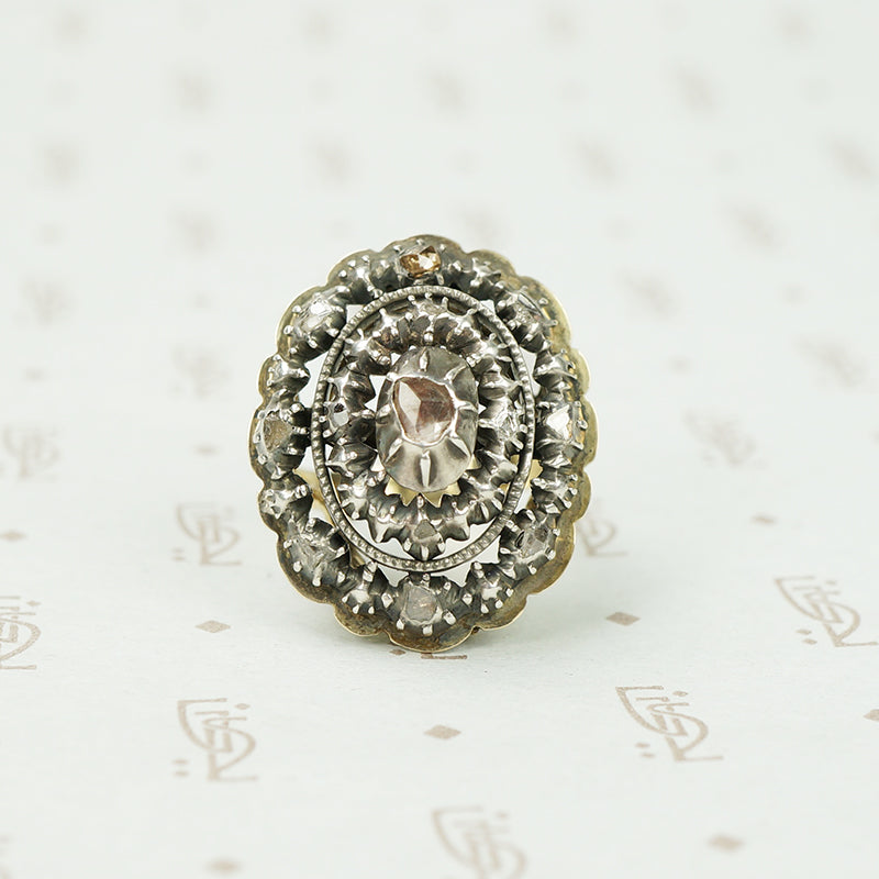 Spanish Rose Cut Diamond Ring in Silver on Gold