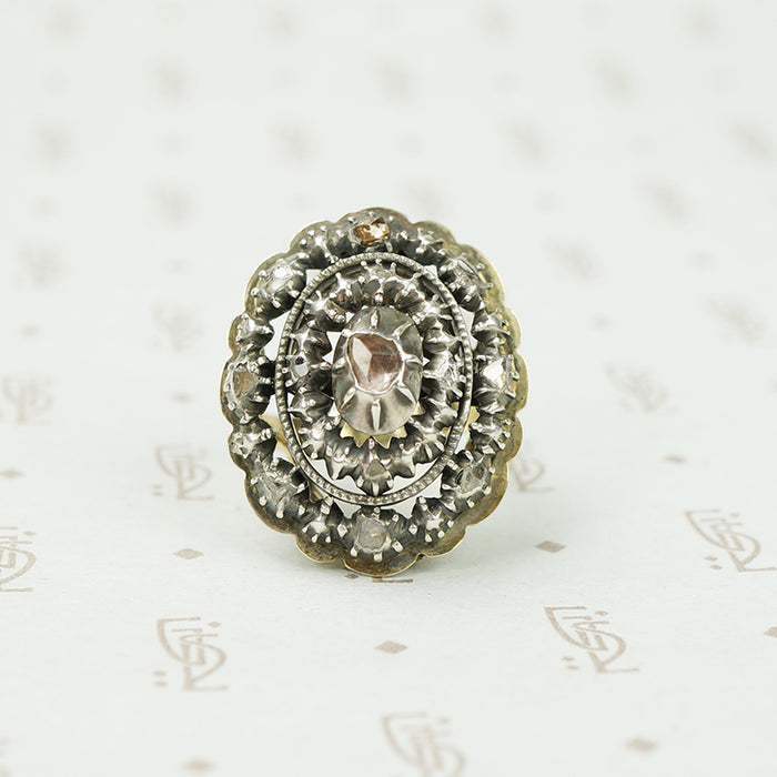 Spanish Rose Cut Diamond Ring in Silver on Gold
