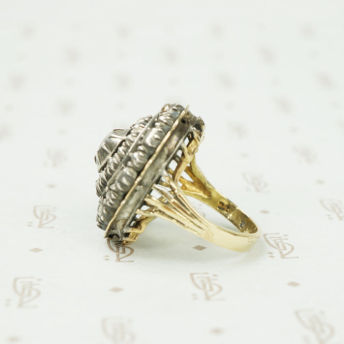 Spanish Rose Cut Diamond Ring in Silver on Gold